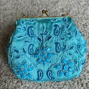Moyna Embroidered Turquoise Beaded Clutch